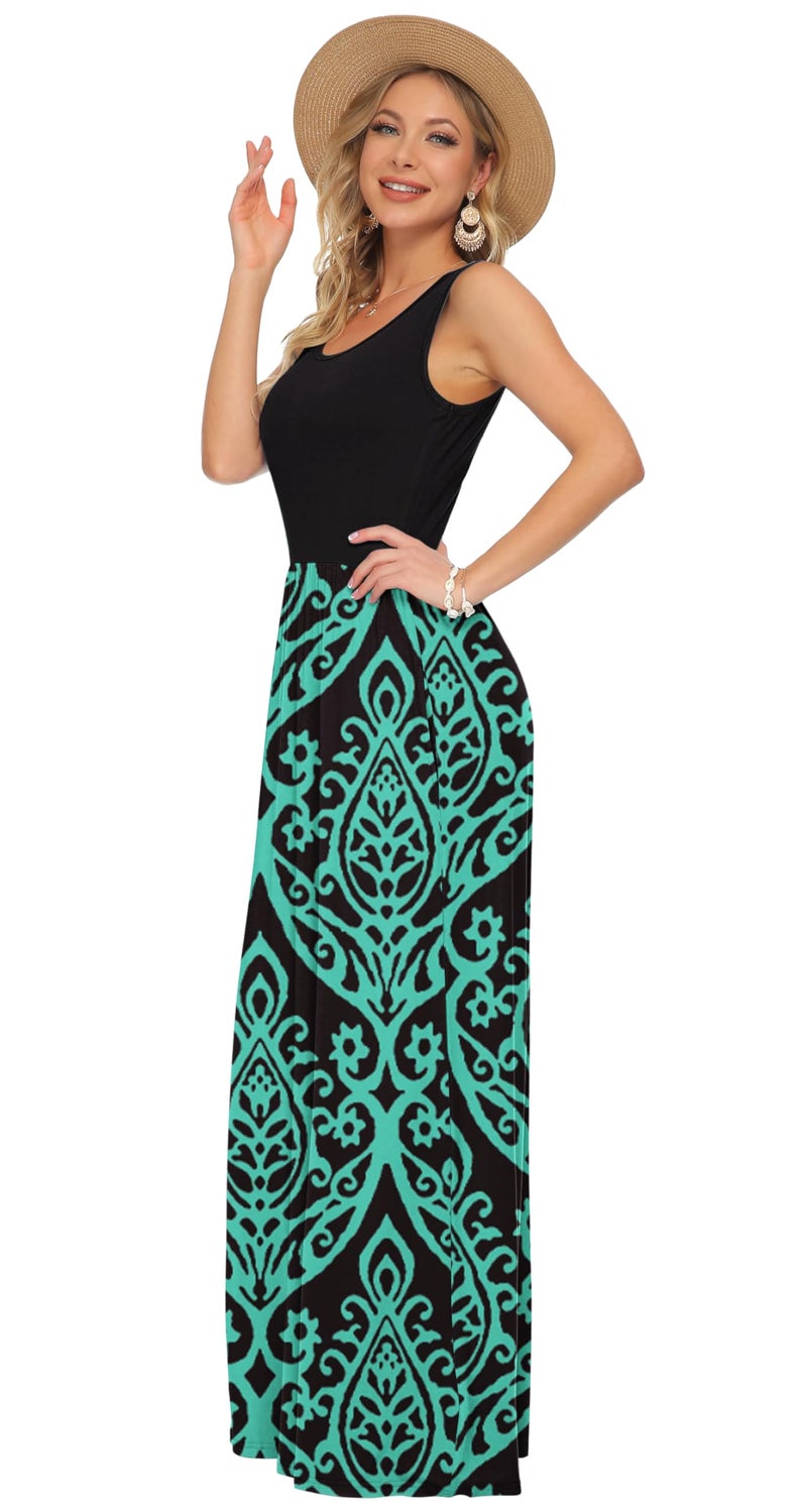 AUSELILY Women's Summer Sleeveless Loose Maxi Dress Casual Long Dresses with Pockets 2026 New Black Green XL - Image 3